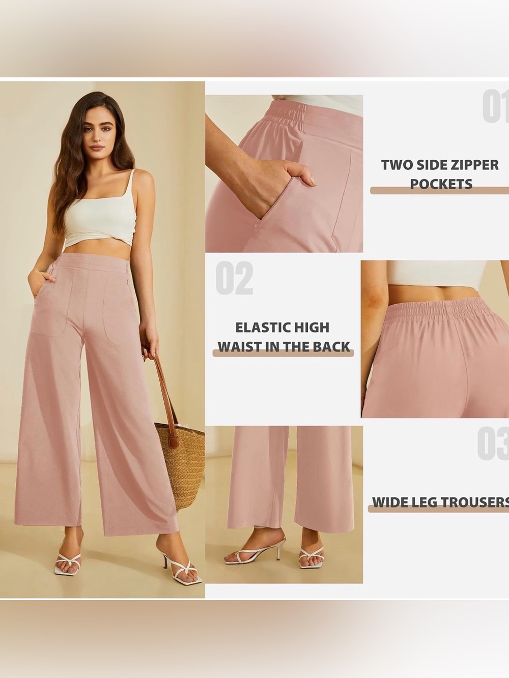 A545Women's Wide Leg Pants in Blush Pink Large NWT - Picture 3 of 5